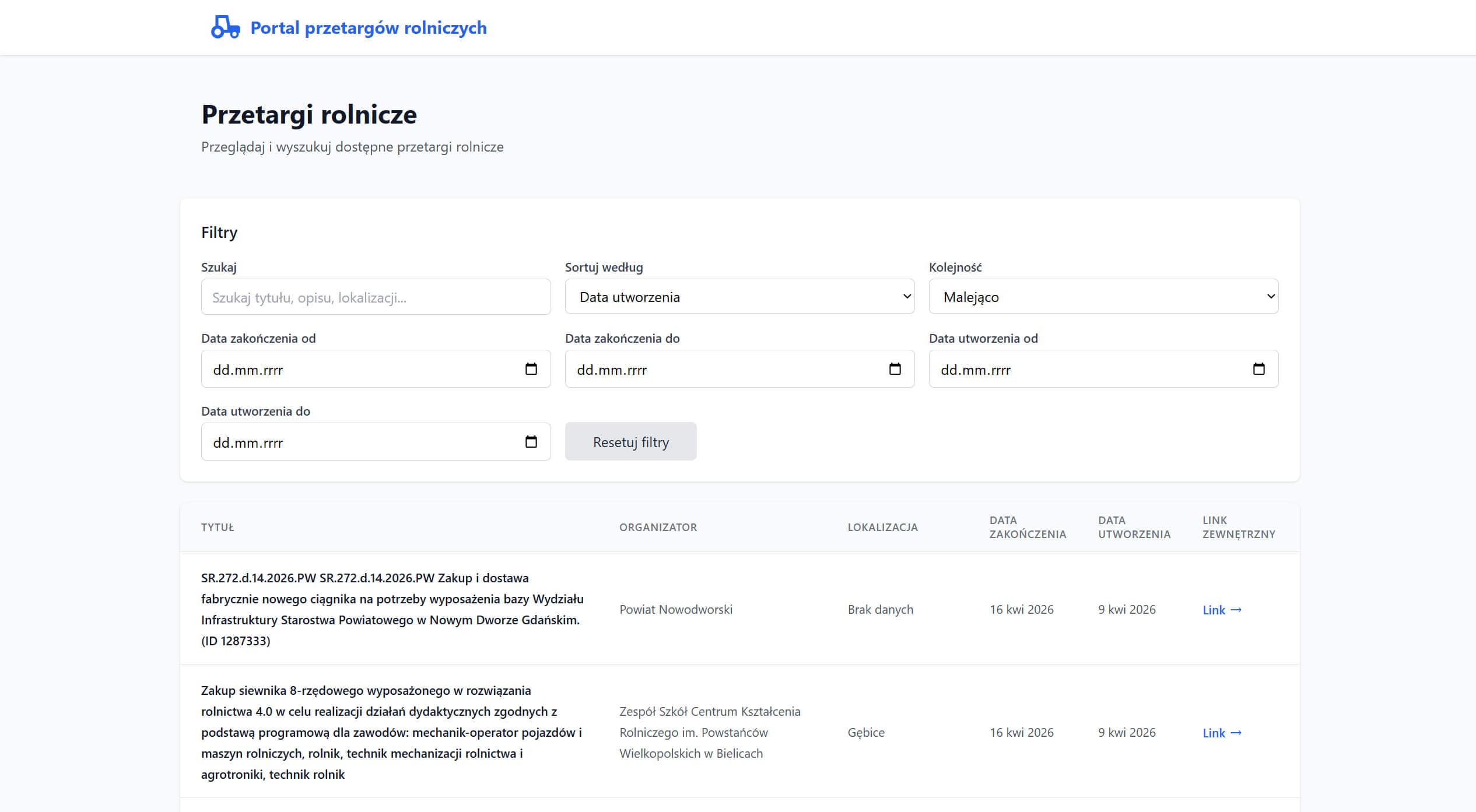 Portal przetargów rolniczych