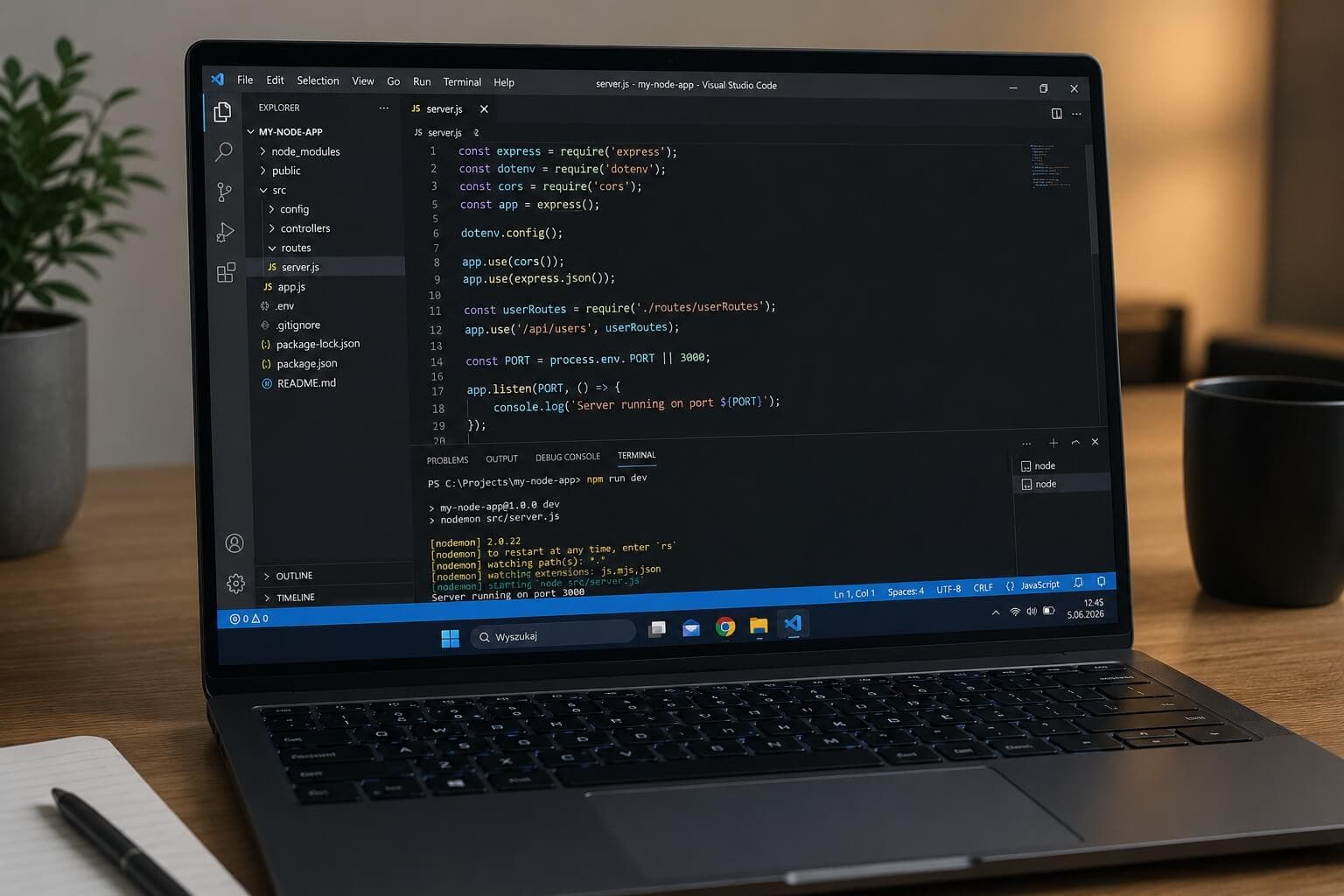 Nowoczesne biurko programisty z laptopem
